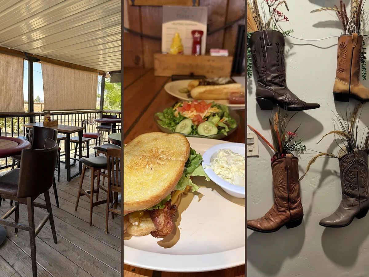 Indoor and outdoor seating at a family restaurant.