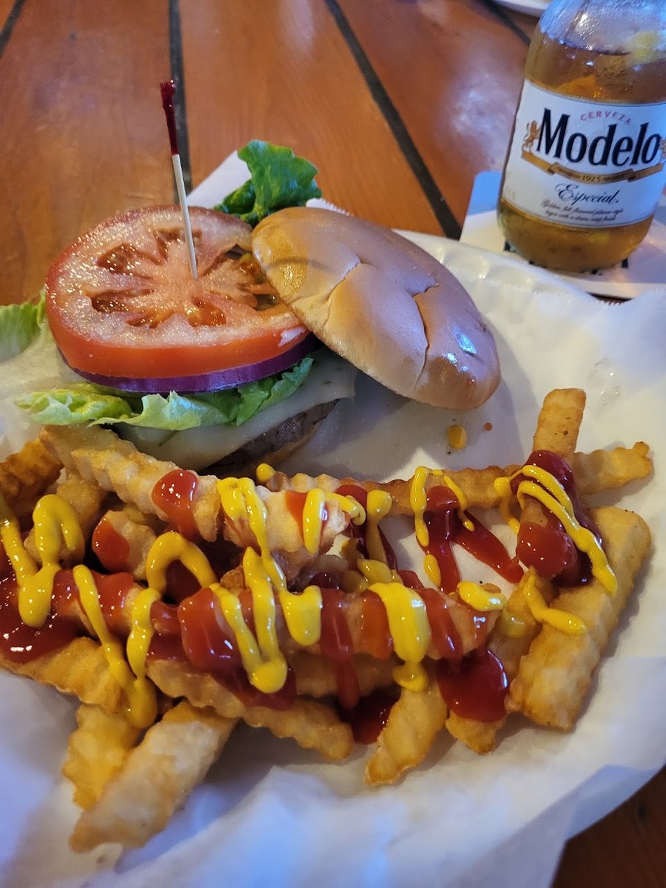 Buffalo Burger and Fries with Cheese